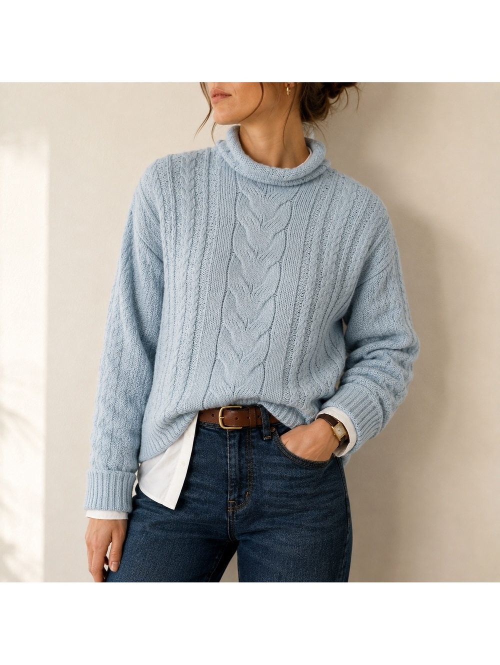 J.Crew Blue Cable Knit Roll Neck Sweater Heritage Prep Small